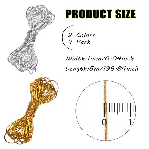 4 Pack 5M Metallic Tinsel Elastic Cords Dreadlock Braiding Rope for Hair Braiding, Ornament Hanging, Decorating, Gift Wrapping (Gold and Silver)