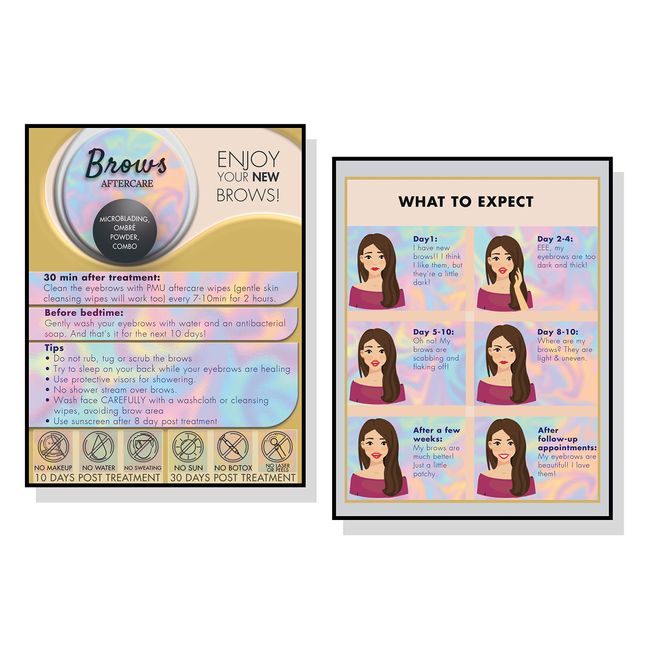 100 PCS Microblading Aftercare Instruction Cards 5.5 x 4.25 " Inches | Microblading Supplies | PMU Flyers