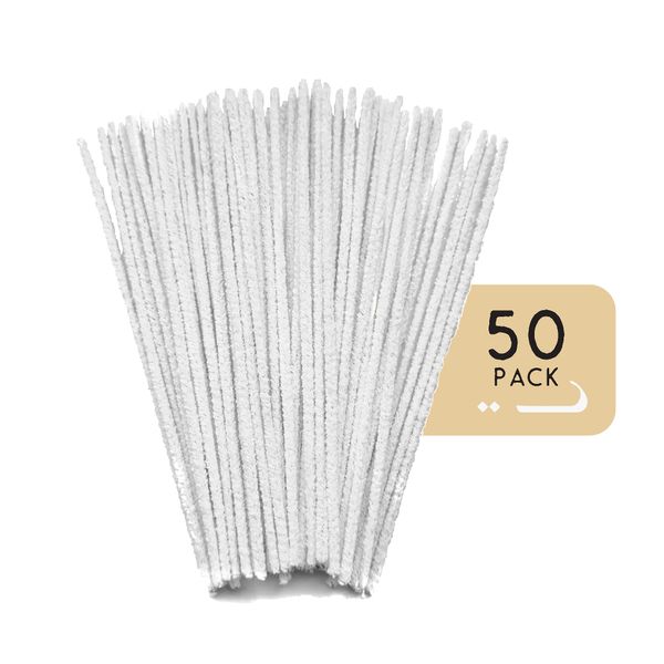 Enjoy Dokha Best Pack of 50 Pipe Cleaners Chenille Stems Craft Supplies for DIY Art Projects, Thick and Sturdy Pipe Cleaners for Cleaning, Versatile Pipe Stem Cleaners, White, 6 Inches, Pack of 50