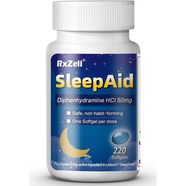 RxZell Sleep Aid Diphenhydramine HCl 50mg 220 Maximum Strength Softgels Fall New