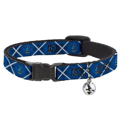Buckle-Down Cat Collar Breakaway with Bell Harry Potter Ravenclaw Crest Plaid Blues Gray 8.5 to 12 Inches 0.5 Inch Wide
