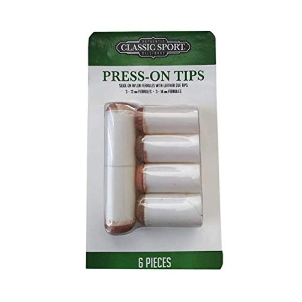 EastPointSports Classic Sport 6-Pack Press-ON Tips: (3) 13 mm & (3) 14 mm Ferrules Billiard CUE