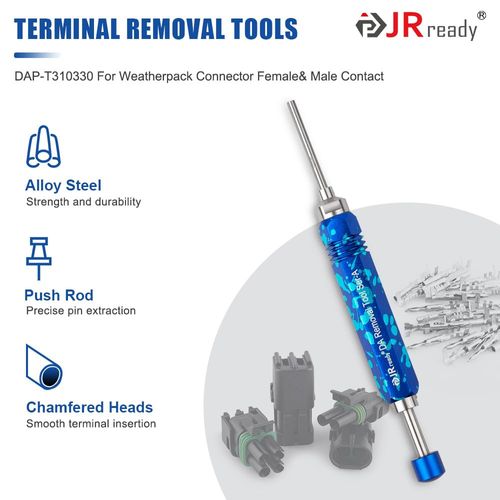 JRready DAP-T310330 Weather Pack Terminal Extractor Tool for Delphi Weatherpack Serie Contacts Automotive Electrical Connectors, Terminal Removal Tool, ID: 0.122'',OD: 0.129''