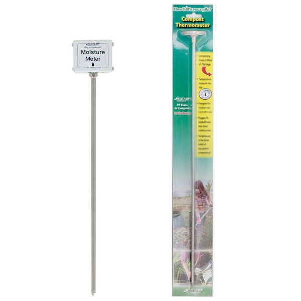 REOTEMP Garden and Compost Moisture Meter MM15 with Backyard Compost Thermometer FG20P (Bundle, 2 Items)