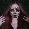 DPKOW Halloween Face Tattoos Makeup, 8 Pack Day Of The Dead Temporary Tattoos for Halloween Body Art Supplies, Spider Web Flowers Skull Tattoos Stickers for Halloween Costume Play Masquerade Supplies