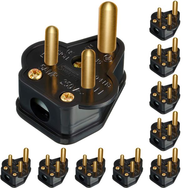 5 Amp Round Pin Plugs Mains Plug 3 Pin Lighting Plugs for Stage Lighting Lamp (10, Black)