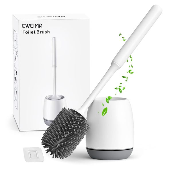 EWEIMA Silicone Toilet Brush with Quick Drying Holder Set, Toilet Brush Wall Mounted & Standing for Bathroom