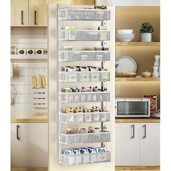 8-Tier over the Door Pantry Organizer with Mesh Baskets, Adjustable & Stable Han