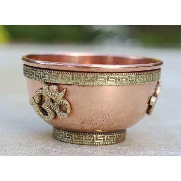 DharrmaObjects Copper Offering Bowl Incense Burner Holder (3 Inches, Om)