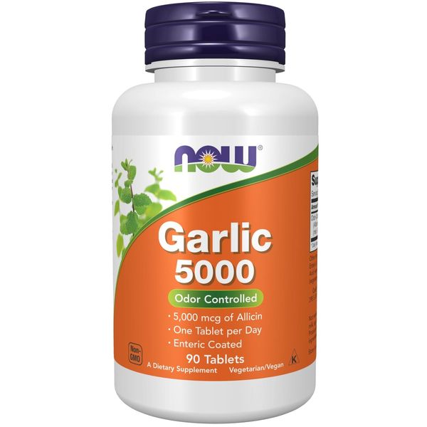 NOW Allicin Garlic Supplement 5000 mcg Enteric Coated 90 Tablets GMP Quality