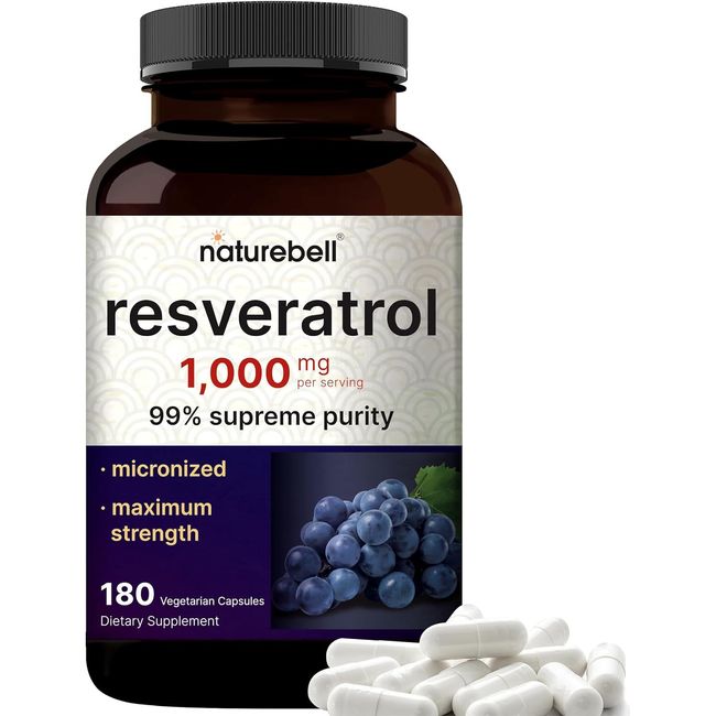 NatureBell Resveratrol Supplement 1000mg Healthy Aging Brain Heart Support 180ct