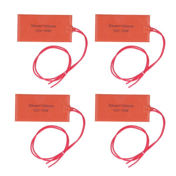 4 Pcs Silicone Rubber Heating Pad Flexible Heating Mat 12V 15W with Electric Blanket for Industrial Pipeline and Tank