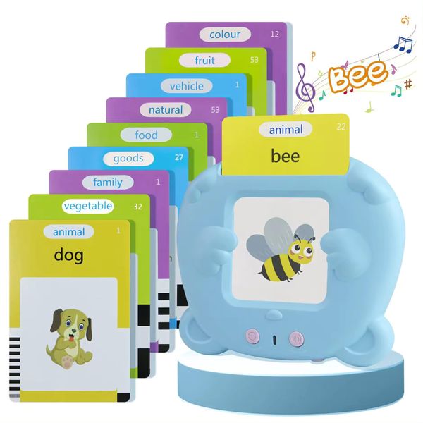 Kids Educational Learning Flashcard Reader for 1 2 3 4 5 6 Year Old Boys and Girls, Speech Therapy Machine Toy, Educational Sight Words Flash Cards (Blue 224 Words)