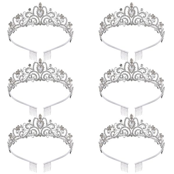 Tiara for Women Elegant Princess Crown with Combs Silver Crystal Tiara Crowns for Women Girls Tiaras for Women Bridal Wedding (Silver/6 Pack)