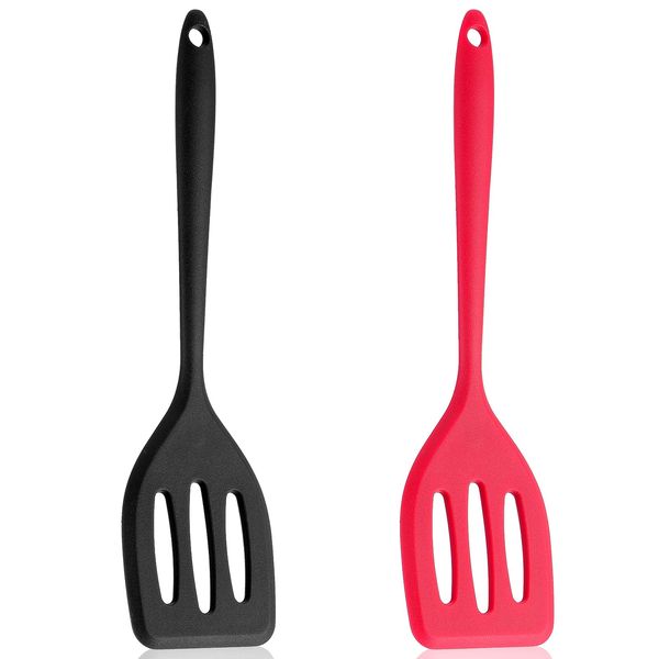 WLLHYF Silicone Spatulas, 2 Pack Small Non Stick Slotted Kitchen Utensils, High Heat Resistant Cooking Tools for Fish, Eggs, Pancakes