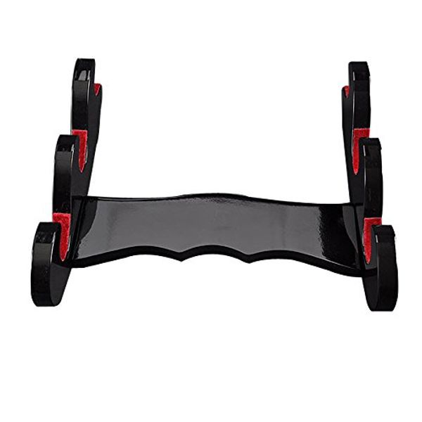 Handmade Sword - Three Tiers Black Paino Lacquered Wooden Wall Sword Stand, Samurai Katana Wakizashi Tanto Swords Display Holder, Padded