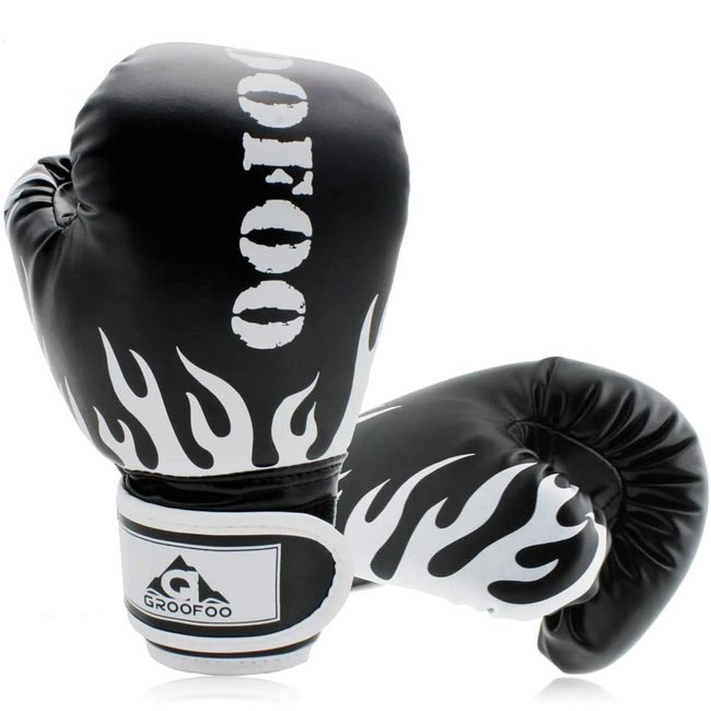 GROOFOO Boxing Gloves for Kids, Punching, Sparring, Premium PU Leather, Lightweight, Martial Arts, Hitting, Karate, Parent-child Training, Stress Relief, Boxers, Special Training, Breathable (Black 4oz)