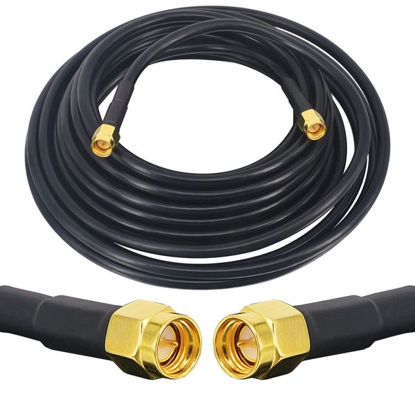 BOOBRIE SMA Male (PIN) - SMA Male SMA Antenna Extension Coaxial Cable 5M RG58 Low Loss Coaxial Cable SMA Male Connector Lead Pigtail Plug Coaxial Cable (for WiFi Antenna/Wireless Router/WLAN Devices/GPS)