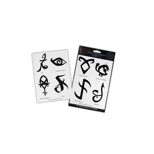 The Mortal Instruments: City Of Bones Battle Runes Tattoos - Temporary Tattoo 8-Pack - Fake Black Ink for Men, Women & Kids - Cool Face, Body, Hand Makeup Or Make Sleeves - Realistic Costume Temp Tat