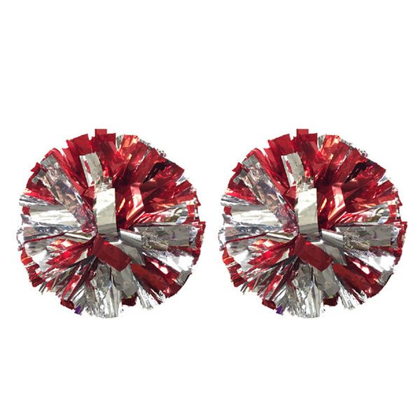 Regpre 14 inch Cheerleader pom poms Cheerleading Red Siliver Cheer pom poms Metallic Foil with Ring for Cheering Squad 2 Pack