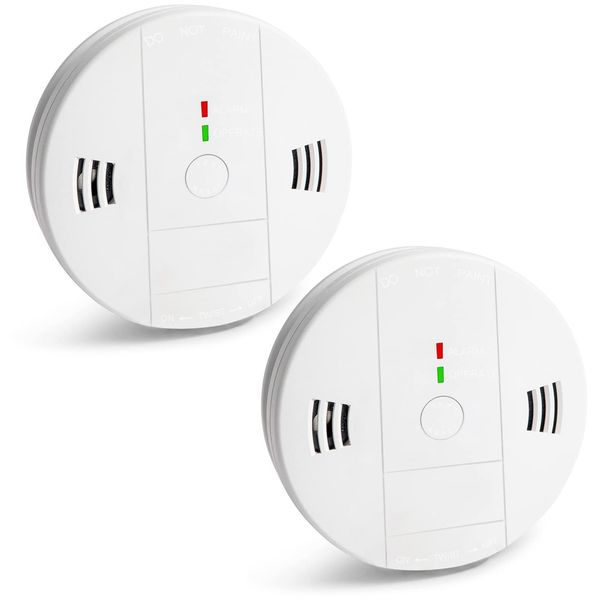 Combination Smoke and Carbon Monoxide Detector Alarm, 2-Pack Beeps Warning Smoke and CO Alarms for Basements Travel Home Office House Bedroom Living Room Car, Battery Operated, Comply with UL 217/2034