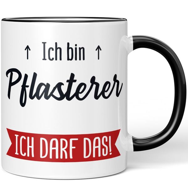 JUNIWORDS Mug with German Text "Ich bin Pflasterer. Ich darf das!", Black (5637804)