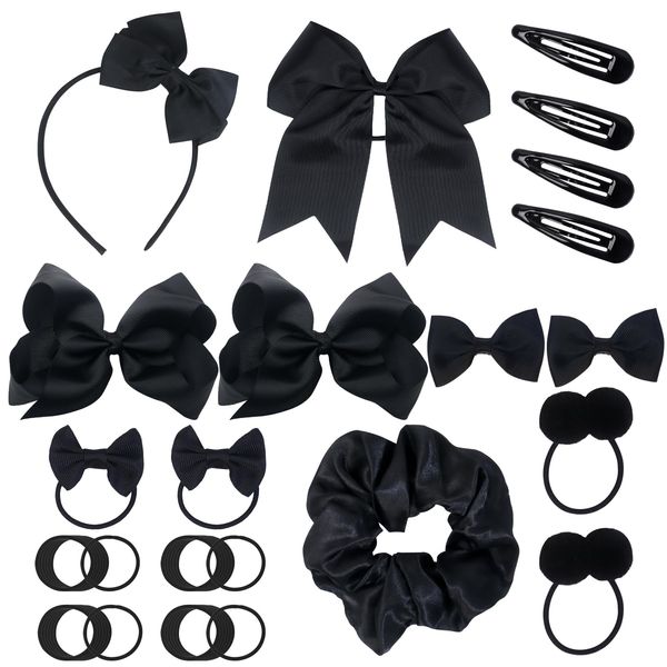 45Pcs Black School Girls Hair Accessories Kit Black Bow Headband Hair Clips Ponytail Holder Bow Hair Barrettes,Hair Accessories School Girl Toddler Christmas Birthday Gift