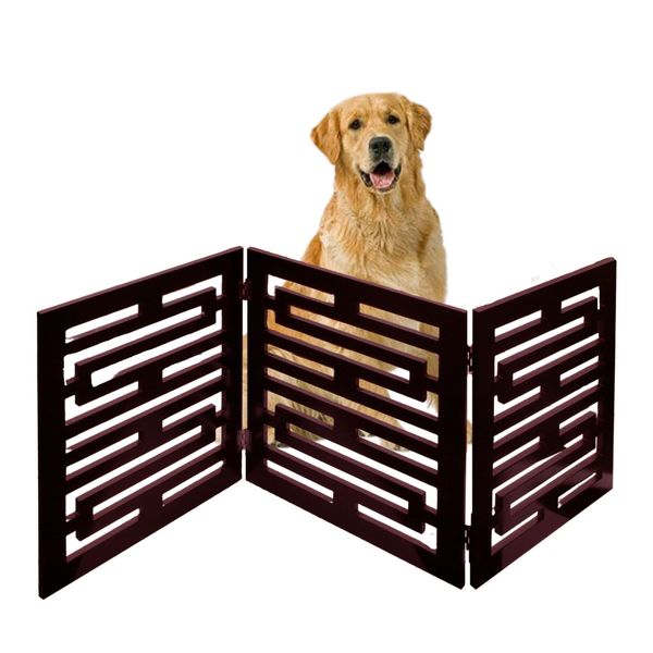 3-Panel Wooden Pet Gate Avant Garde Design Tri Fold Dog  Barrier Indoor Outdoor