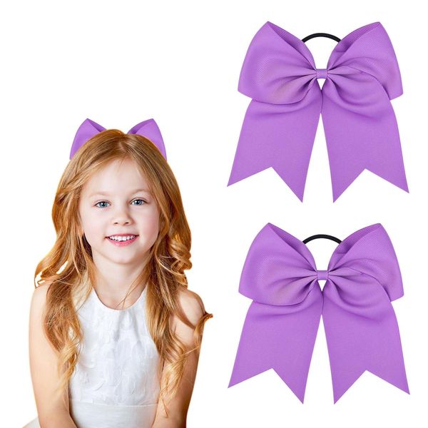 Twpribarn 2Pcs Cheer Bows Cheer Hair Bows Ponytail Holder Elastic Band Bows Hair Accessories for Ponytail Holder Bow Scrunchies School Sports Cheerleading Girls Softball Cheerleader Bows(Purple)