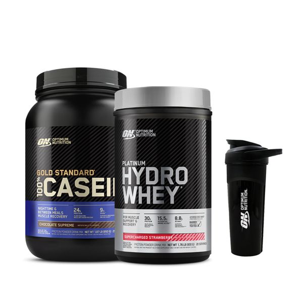 [+Shaker] ON Platinum Hydro Whey 800g Strawberry + ON Gold Standard Casein 850g Chocolate