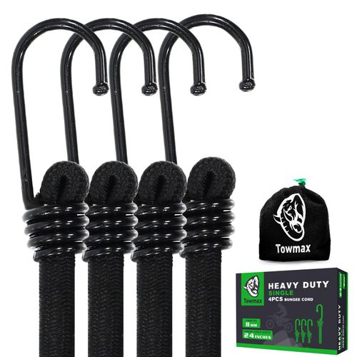 Bungee Cord with Hooks, 24" Bungie Cords with UV Resistant for Outdoors, Industrial Grade Bungee Cord for Camping, Kayaking or Fastening Items 4Pcs (Black)