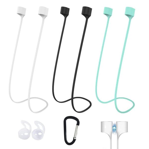 3PCS Magnetic Anti-Lost Straps, 70cm/27.5inch Silicone Airpods Strap, Neck Rope for Wireless Earphone Accessories for Airpods,Silicone Ear Tips, Carabiner, for Outdoor Activities, Running