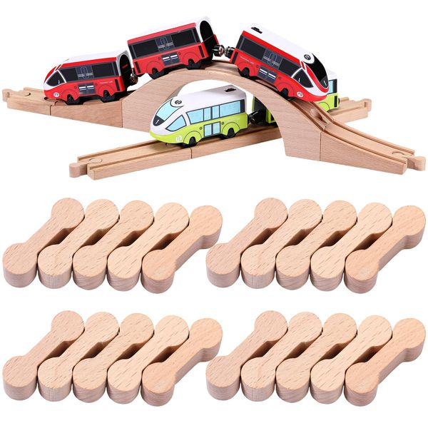 Poen 30 Pcs Wooden Dog Bone Track Connector Wood Train Track Adapter Connector Pieces Toys Train Track Accessories Set for Teens to Compatible with Wood Railway Track