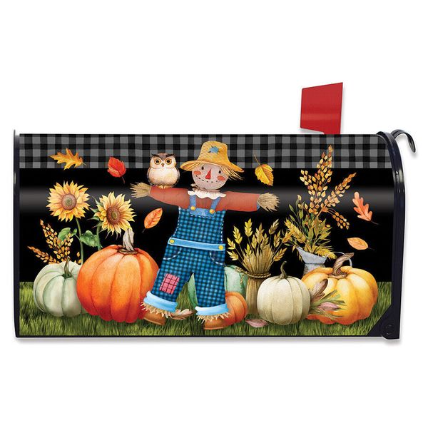 Friendly Scarecrow Autumn Magnetic Mailbox Cover Pumpkins Owl Fall Standard