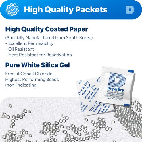 Dry & Dry 1 Gram (200 Packets) Food Safe Silica Packets, Desiccant Packs, Silica Gel - Rechargeable Silica Gel Packets, Moisture Absorbers, Silica Packets, Silica Gel