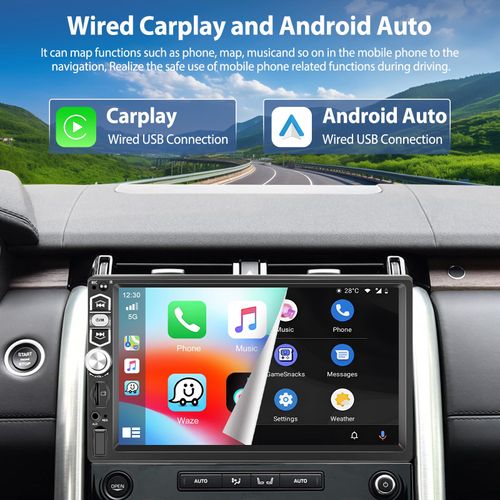 Motorsi 7" CarPlay Single Din Car Stereo, HD Touch Screen Car Radio Audio Receivers with Android Auto Bluetooth 5.1 Mirror Link FM Radio/MP3/MP4/USB/Subwoofer, Aux Input HD Backup Camera MIC