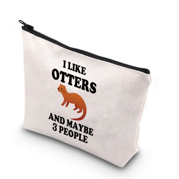 PLITI Otter Makeup Bag Funny Otter Lover Gift for Women Crazy Otter Lady Gift I Like Otters and Maybe 3 People Travel Pouch(I Like OttersU)