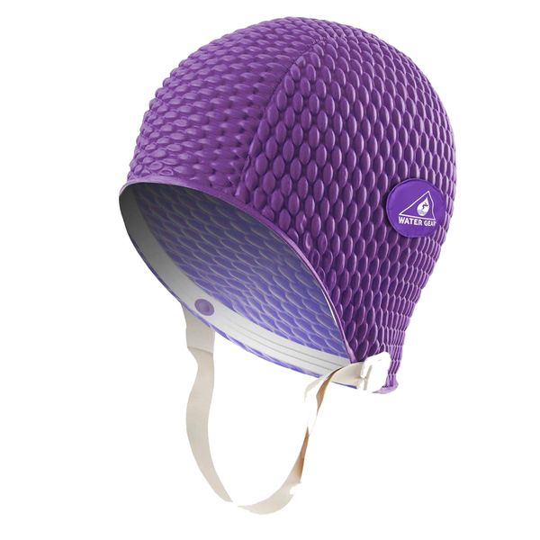 Water Gear Natural Rubber Swim Bubble Cap (Purple, Medium)