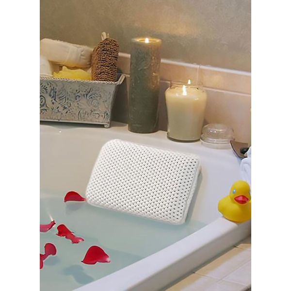 Waterproof Bath Pillow Cushion Headrest with Suction Cups (White)