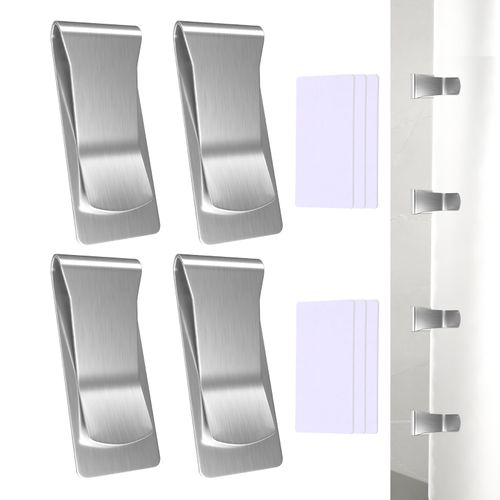 4 Pack Shower Curtain Splash Guard, Stainless Steel Wall Mount Shower Curtain Clips with Self Adhesive to Prevent Water Splashing Out, Easy Install Shower Guards to Wall for Keep Water in Shower