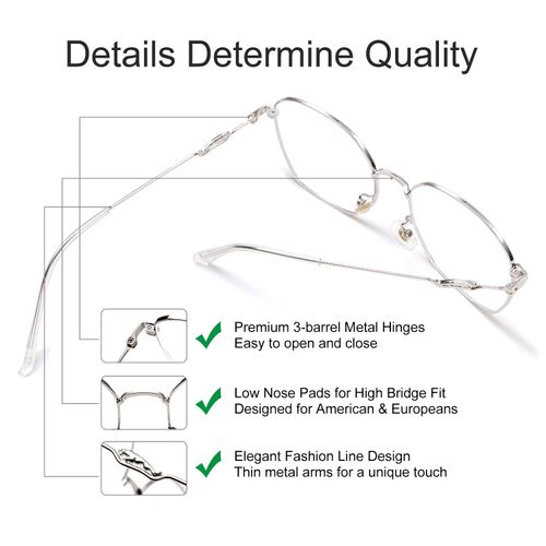 SaNgaiMEi Blue Light Blocking Glasses for Women Men Computer Glasses Anti Eyestrain Blue Light Filter Glasses Square Blue Light Glasses Silver
