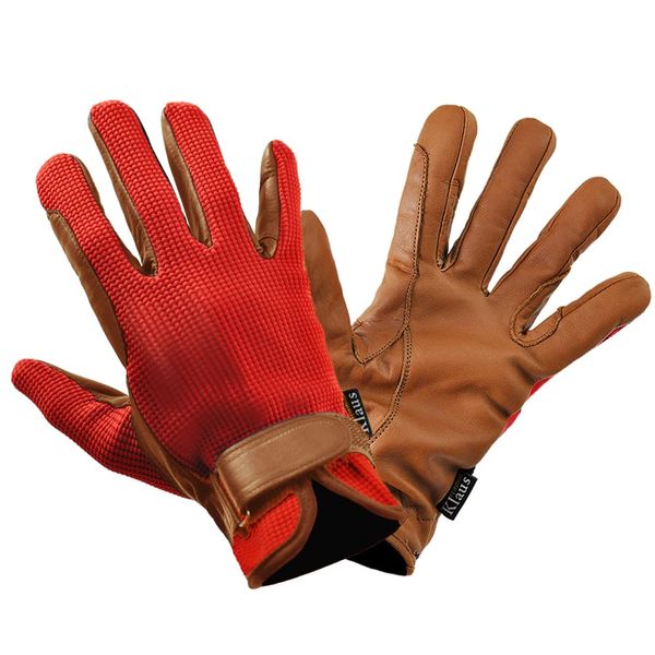 Riding Gloves Waffle Leather Gloves KE4 (Red X Caramel Brown) Genuine Leather Genuine Leather Gloves Klaus Red X Brown Cowhide Leather Riding Supplies KE4