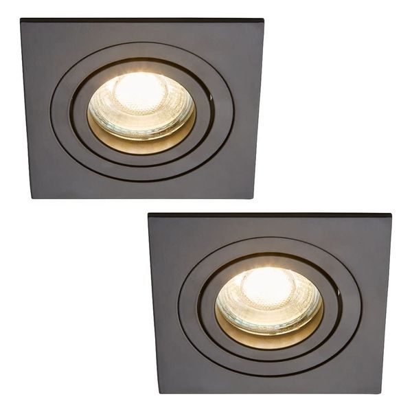 LITECRAFT Evra Recessed Downlight Square Tiltable Ceiling Spotlight in Matte Black - 2 Pack