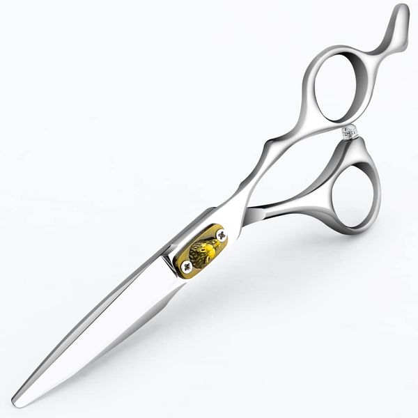 Professional 440C Straight Scissor Hairdressing Scissors 6.5” Overall Length Stainless Steel Barber Hair Cutting Scissors for Mother Father Friends' Gifts (Yellow-01)