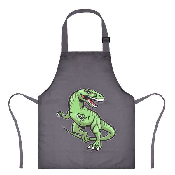 XonyiCos Kids Boys Dinosaur Apron with Pockets, Girls Aprons for Cooking, Painting, Kitchen Chef Apron for Children 3-12 Years (Black & Green Dinosaur, Small (3-5 Years))