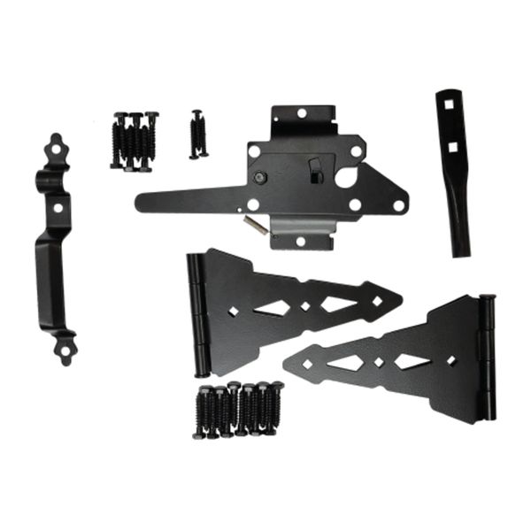 8" Universal Decorative Gate Set Black Powder Finish Handle Hinge Post Latch