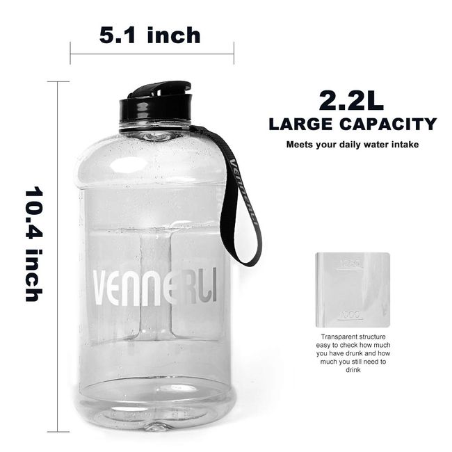 2.2L Big Capacity Water Bottle Clear Drinking Bottles Gym Sports Bottles  Cup Protein Shaker Outdoor Portable Cold Water Tumbler