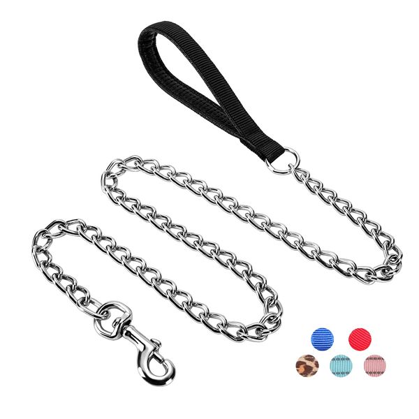 Petiry Chew Proof Dog Lead with Soft Padded Handle,Metal Chain Lead Small 120cm LightWeight Dog Leash For Small Medium Dogs,Black,S