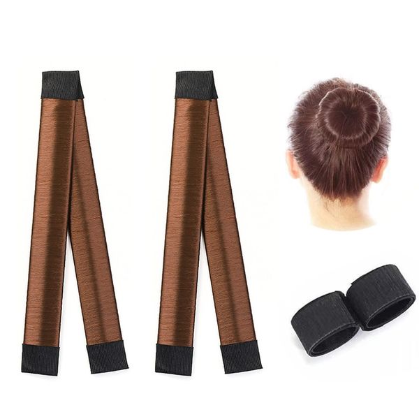 lumcov Donut Hair Bun Maker,2er Pack Mädchen Damen Hair Styling Tool,Haar Zubehör Styling Set,DIY-Haarstyling-Werkzeuge für Frauen,French Twist Haar Brötchen Styling Braid Halter Werkzeug(Braun)