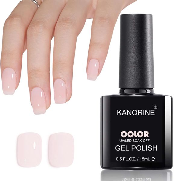 KANORINE Sheer Light Pink Gel Nail Polish, Jelly Milky Pink White Peach Translucent Color GEL POLISH UV Light Cure Gel Polish for Nail Art DIY Manicure and Pedicure at Home 15ML